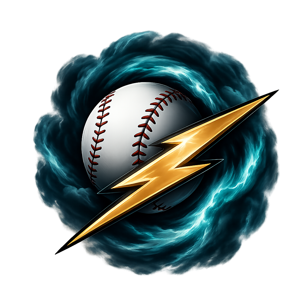 Baseball with a storm cloud and lightning bolt